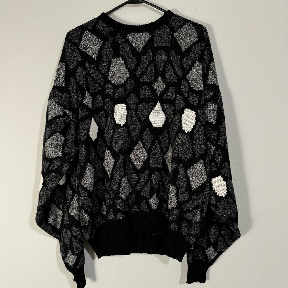 Vintage 90s Thick Knit Geometric Black Sweater Made in England M